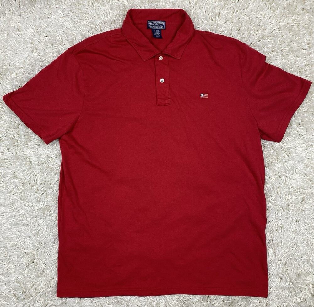 Y2K Polo Jeans Co Ralph Lauren Mens XL Red Polo Shirt RL American Flag USA Logo